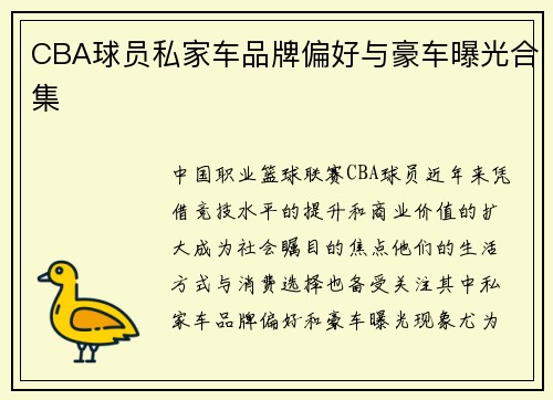 CBA球员私家车品牌偏好与豪车曝光合集